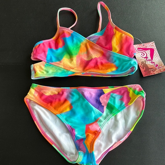 Kanu Surf UPF 50+ Isabel 2 piece adjustable strap top colorful watercolor print - Picture 1 of 5